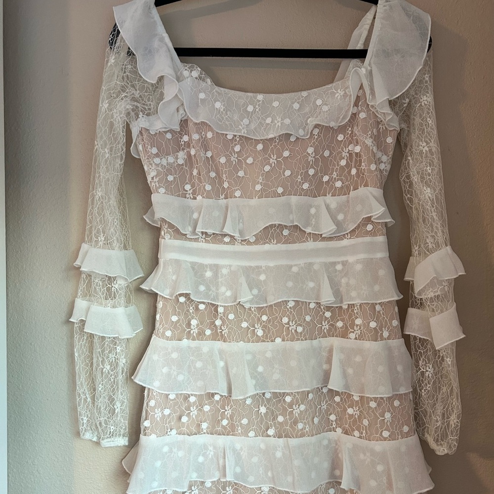 Forever 21 white polka dot frill dress size Small